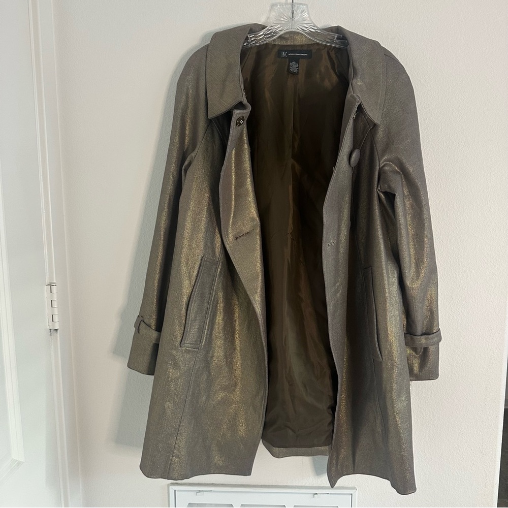INC International Concepts Metallic Gold Women's Double Breasted Coat Size L NWT - Picture 2 of 11